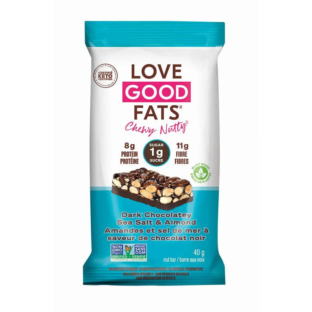 Chewy Nutty Almond and Sea Salt Bar in Dark Chocolate Flavor Love Good Fats - La Boite à Grains