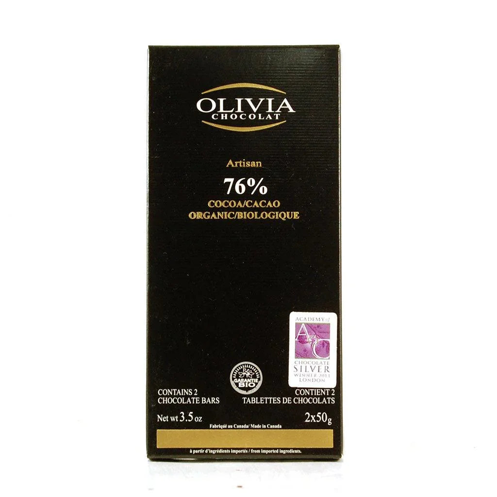 Chocolat Noir 76% Biologique Olivia Chocolat - La Boite à Grains