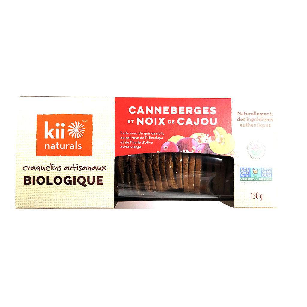 Craquelins Artisanaux Canneberges et Noix de Cajou Biologique Kii Naturals - La Boite à Grains