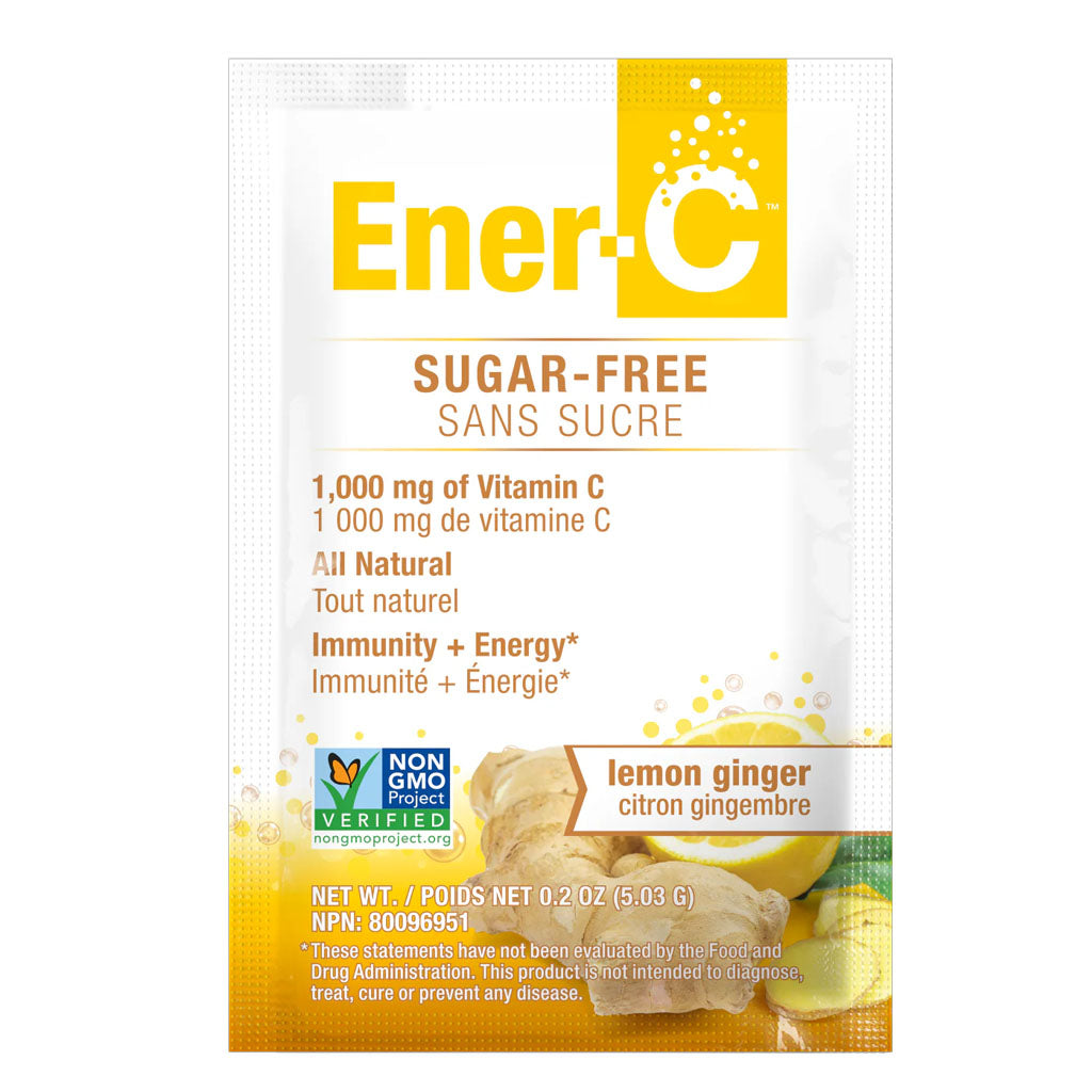 Ener-life ener-c mélange à boisson vitamine c citron gingembre sans sucre 5.03 g - La Boite à Grains