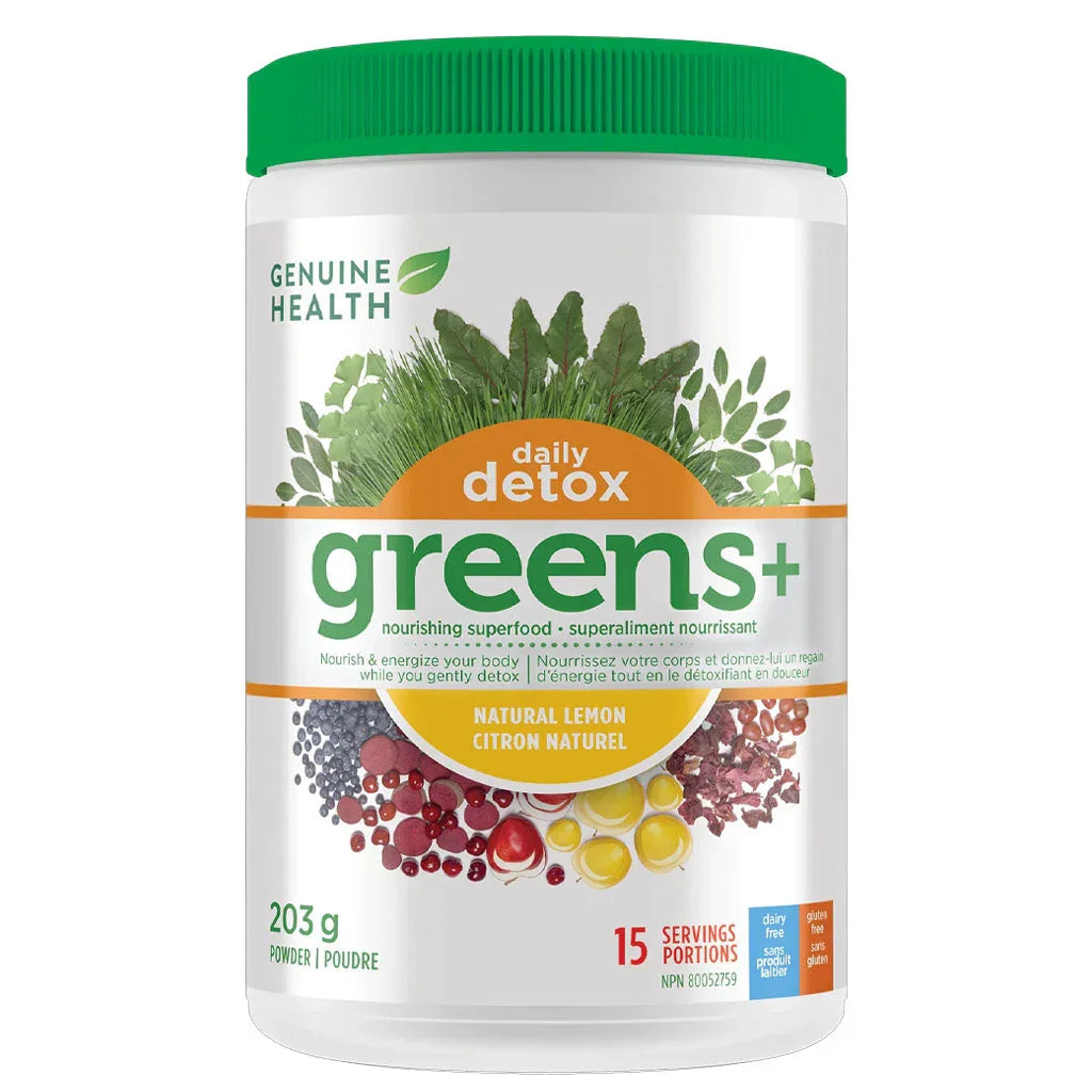 Genuine health greens+ daily detox natural lemon 203 g - La Boite à Grains