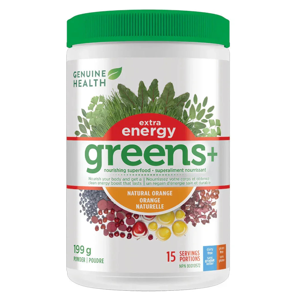 Genuine health greens+ extra energy natural orange 199 g - La Boite à Grains