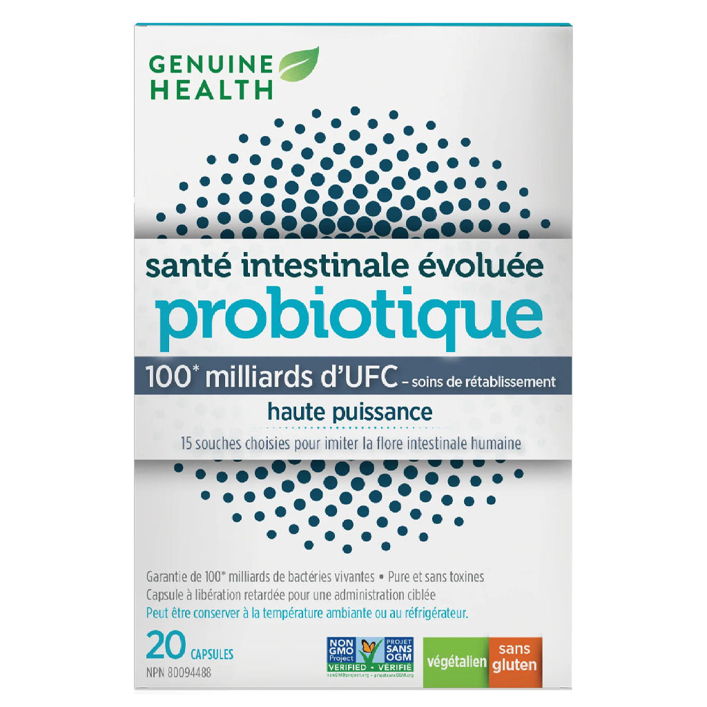 Genuine health probiotique haute puissance 100 milliards d'UFC 20 capsules végétaliennes - La Boite à Grains