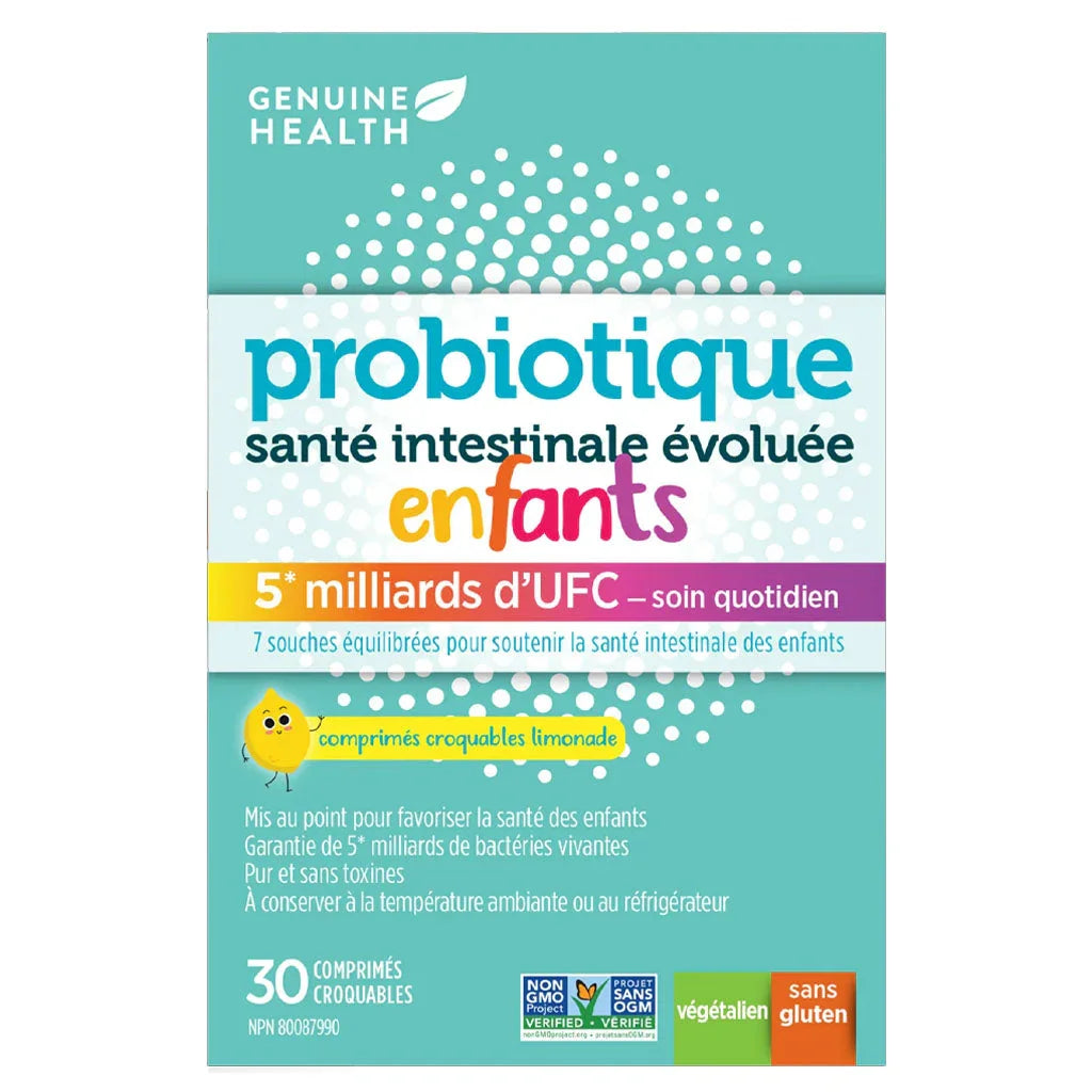 Genuine health probiotic advanced intestinal health children 30 chewable tablets - La Boite à Grains