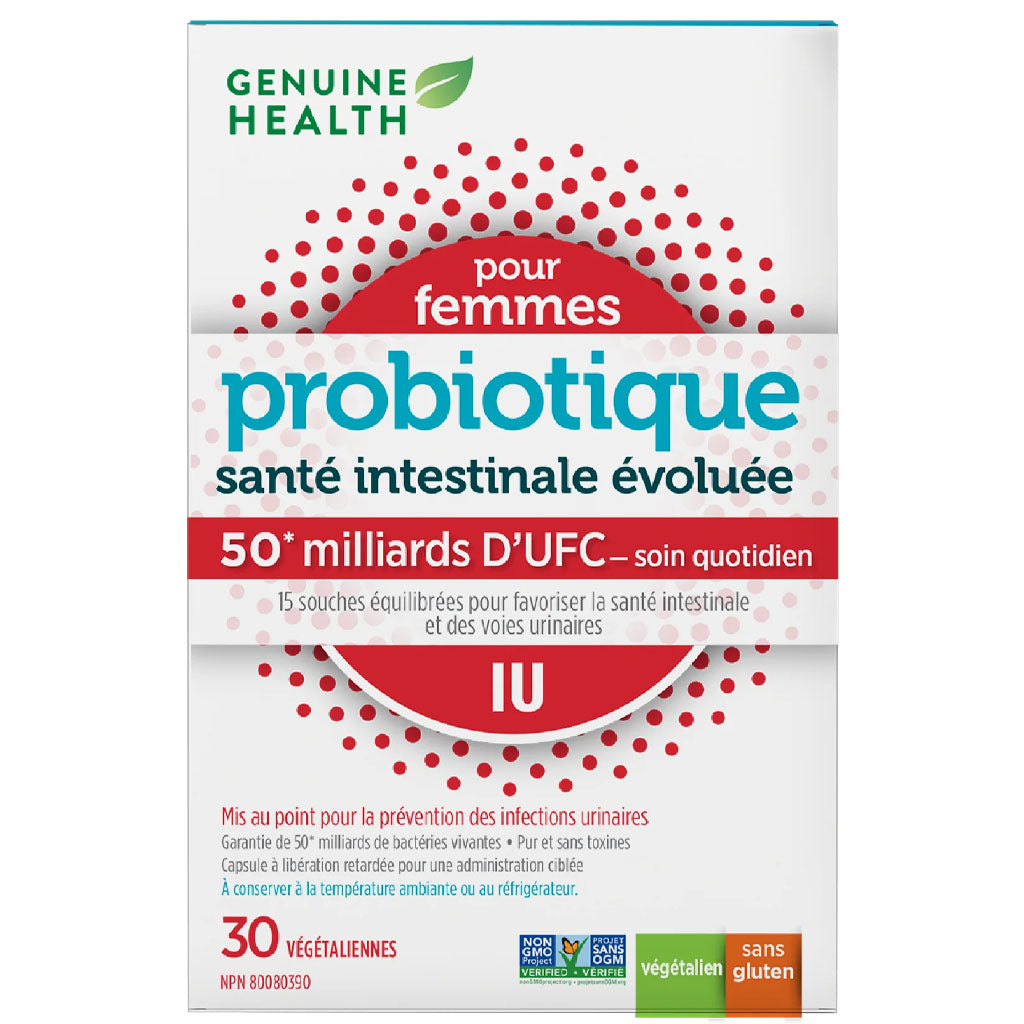 Genuine health probiotique santé intestinale évoluée pour femmes voies urinaires 30 capsules végétaliennes - La Boite à Grains