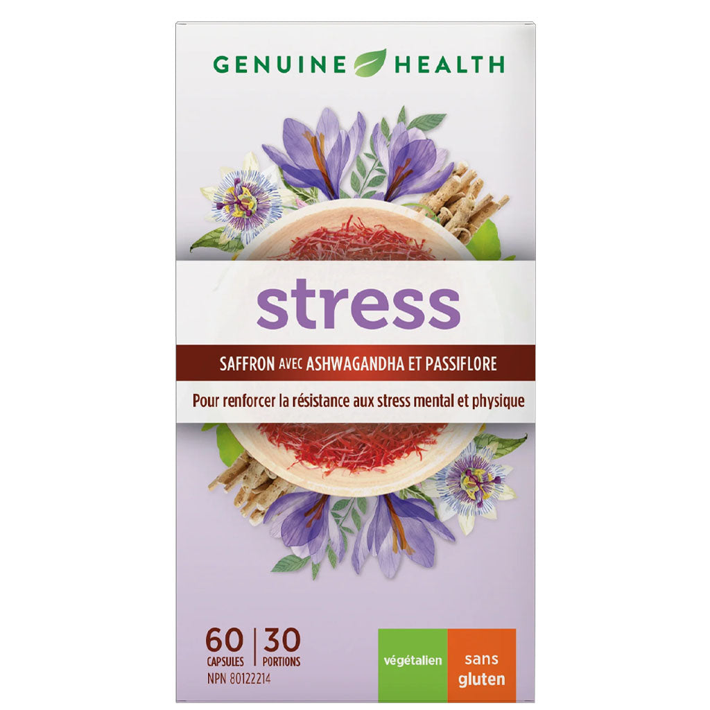 Genuine health stress safran avec ashwagandha et passiflore 60 capsules - La Boite à Grains