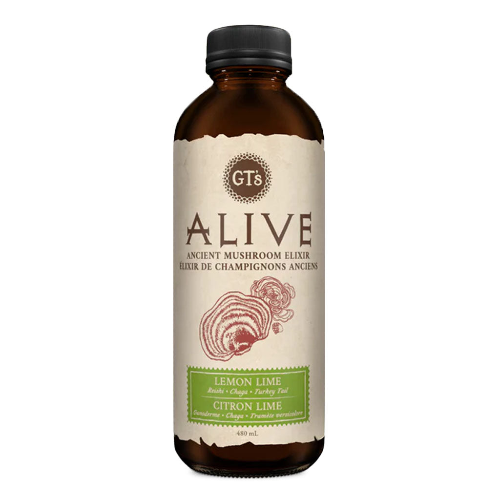 GT's kombucha alive élixir de champignons anciens citron lime 480 ml - La Boite à Grains