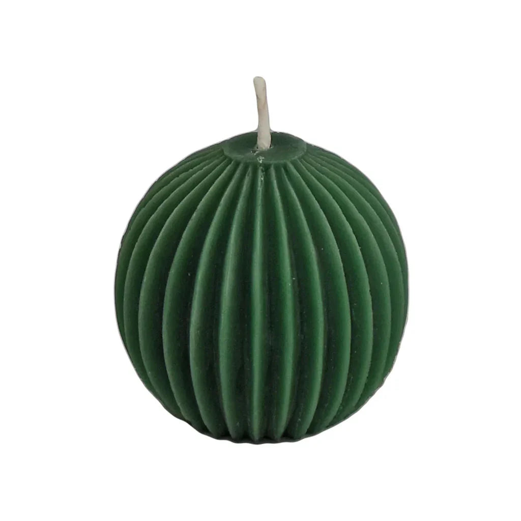 bougie sphère cannelée Forest Green - La Boite à Grains