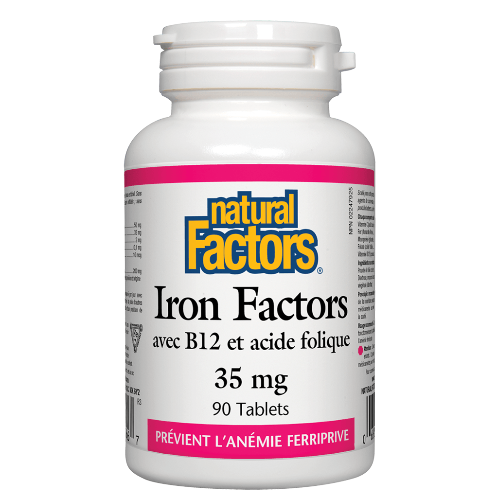 Iron Factors avec B12 & Acide Folique Natural Factors - La Boite à Grains