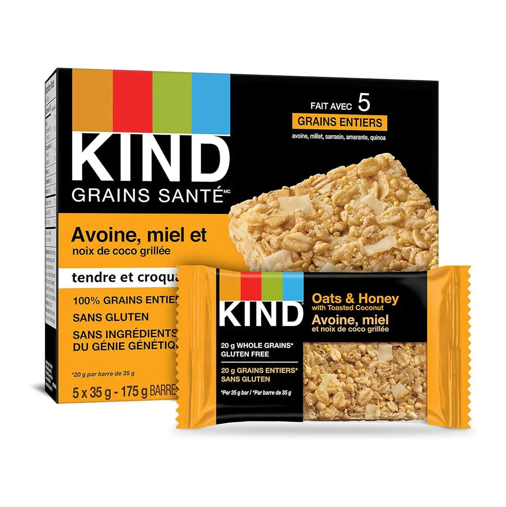 kind oat honey and toasted coconut bar 5 x 35 g - La Boite à Grains