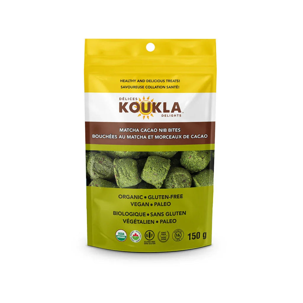 matcha bites and Koukla organic cocoa pieces - La Boite à Grains