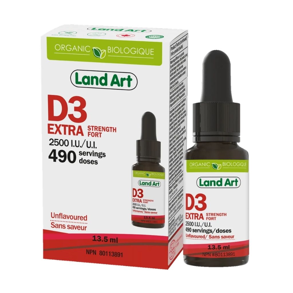 Vitamine D3 Biologique Extra Fort 2500 UI Land Art - La Boite à Grains