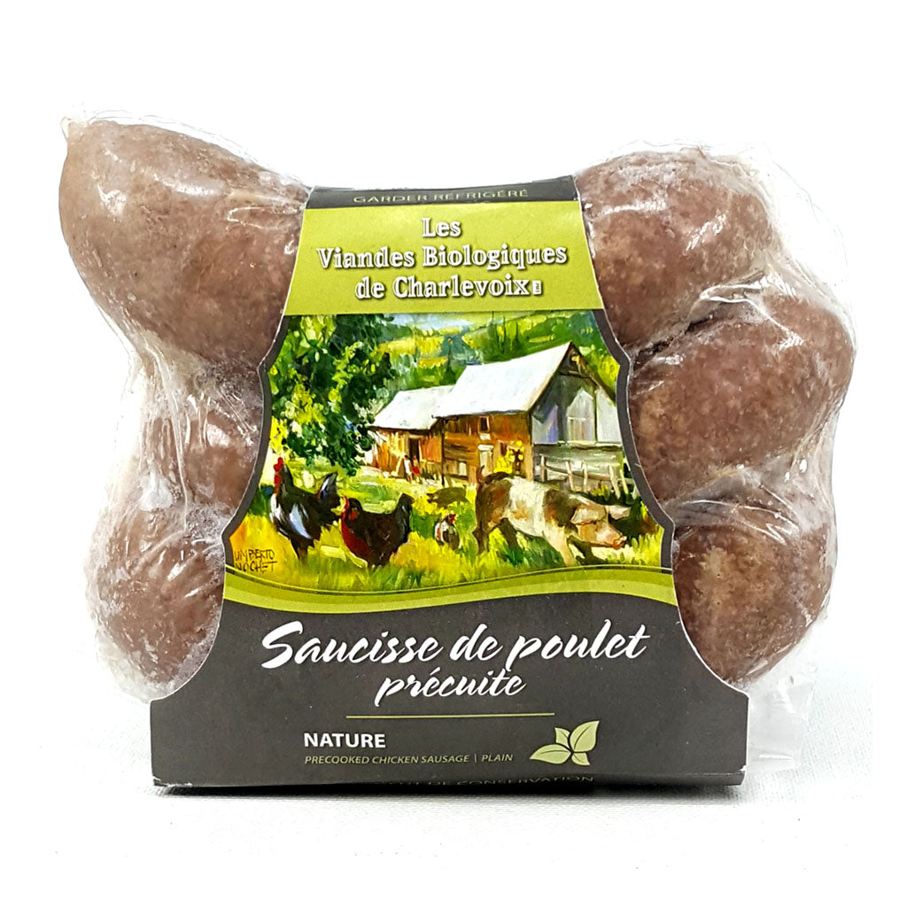 saucisses de poulet précuites nature Les Viandes bio de Charlevoix - La Boite à Grains