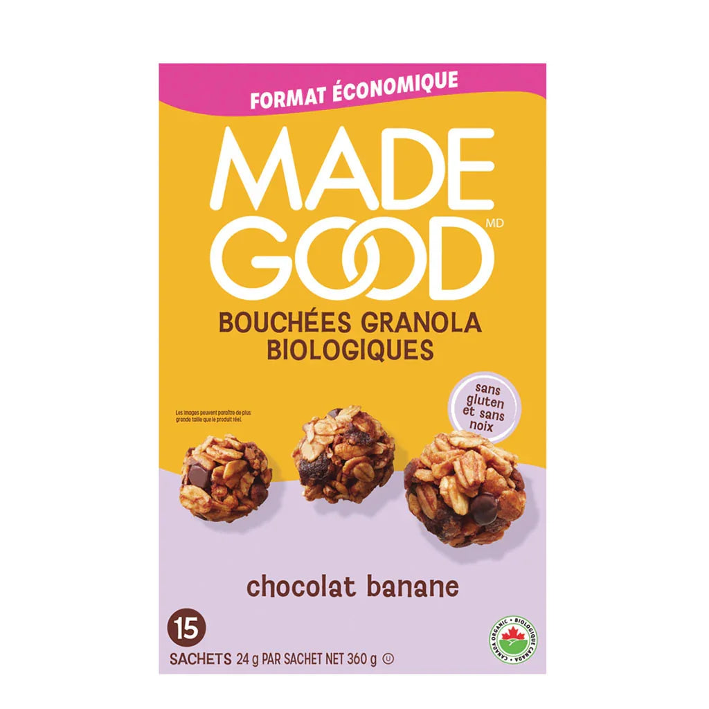 bouchées granola biologiques chocolat banane Made Good - La Boite à Grains