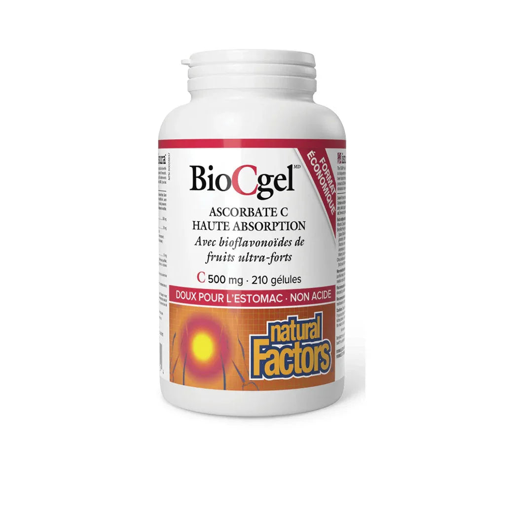 natural factors biocgel ascorbate c haute absorption 500 mg 210 gélules - La Boite à Grains