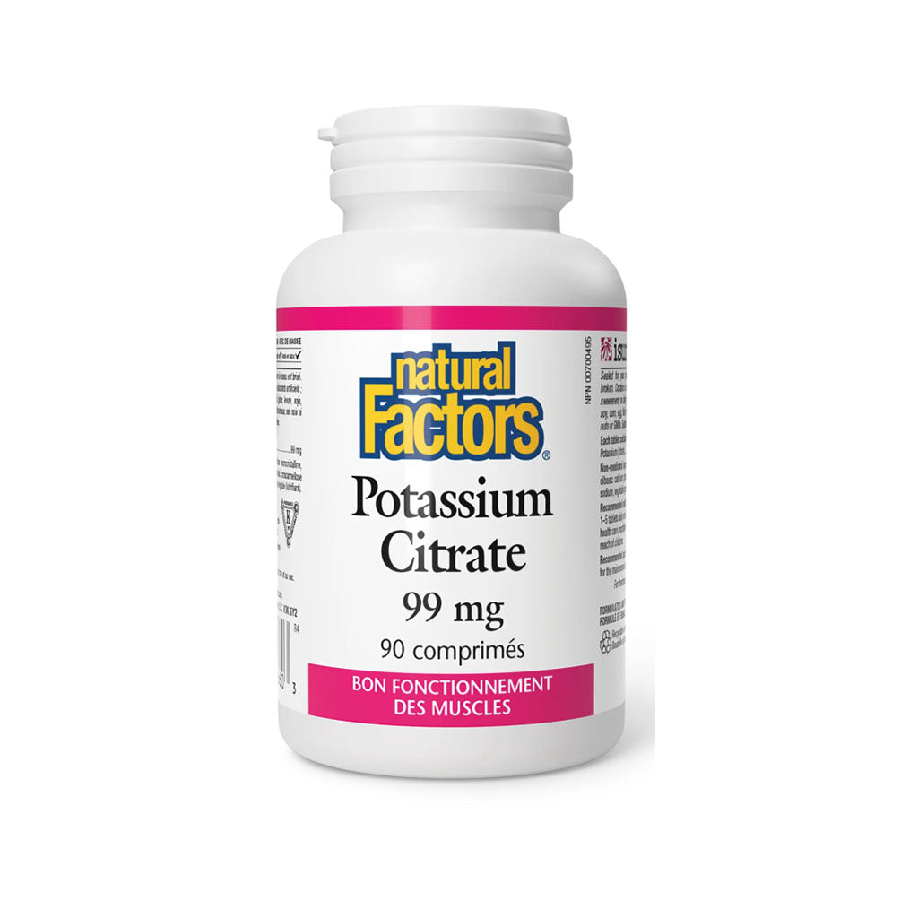 natural factors citrate potassium 99 mg 90 comprimés - La Boite à Grains