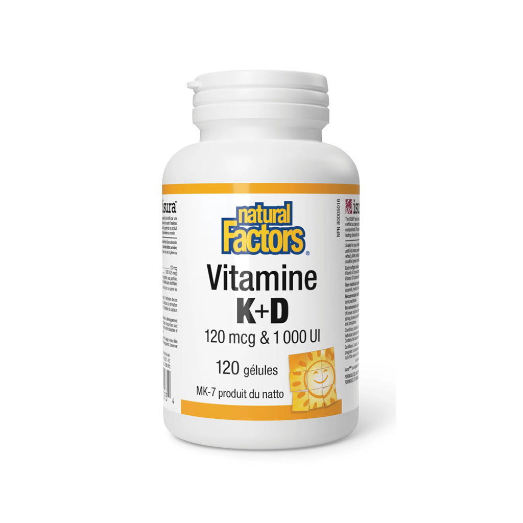 natural factors vitamine k + d 120 gélules - La Boite à Grains
