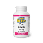 Natural factors zinc citrate 15 mg 90 tablets per grain box