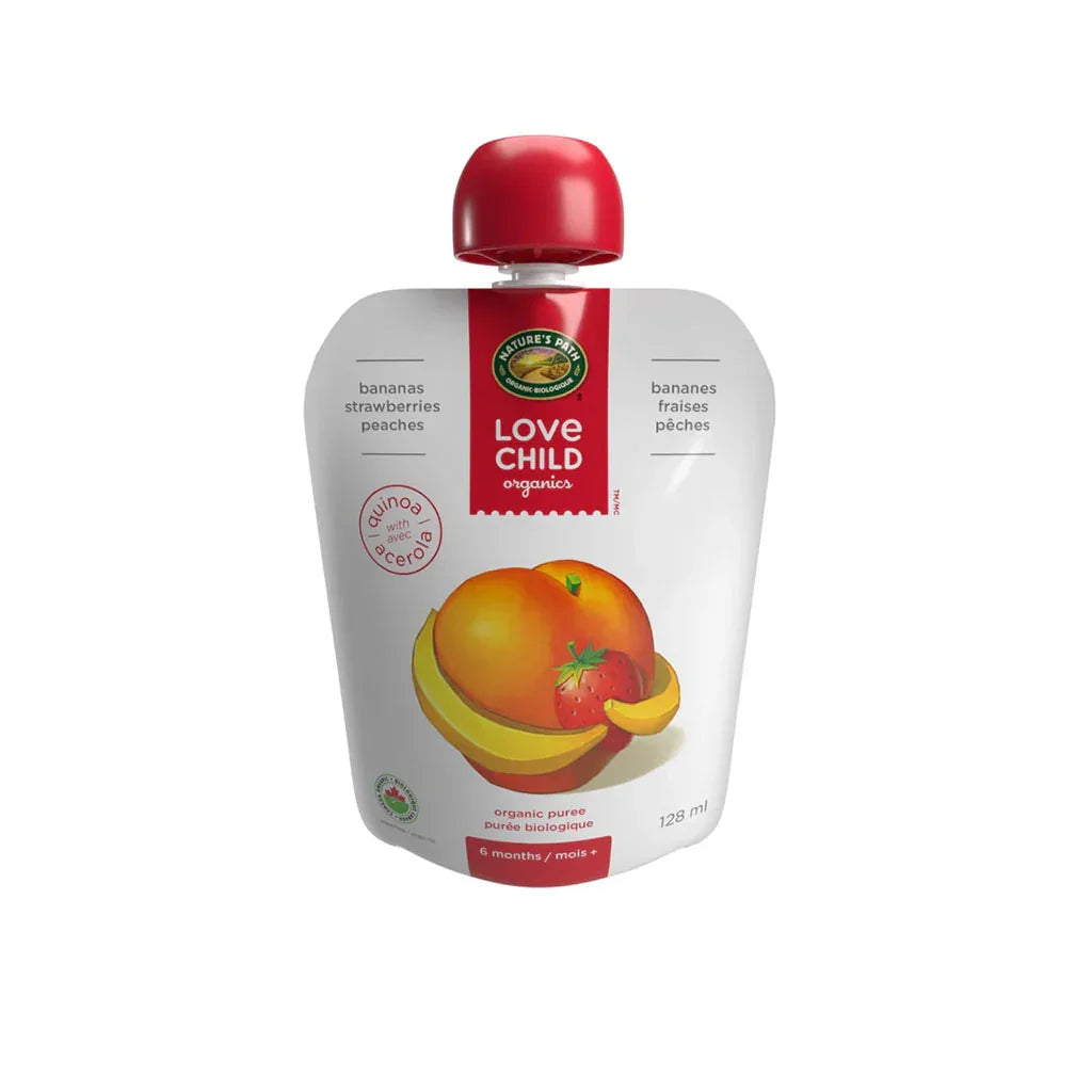 banana strawberry peach puree Love Child Organics - La Boite à Grains