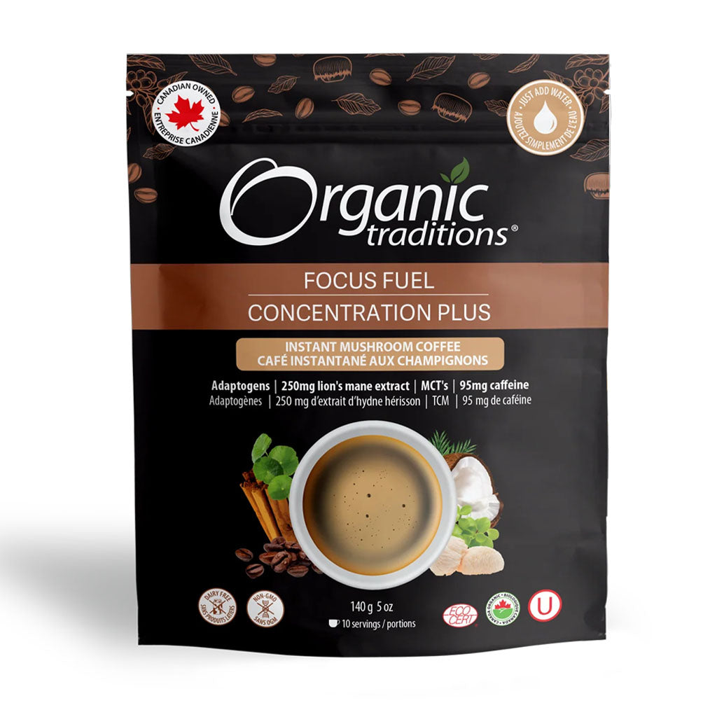 organic tradition focus fuel café instantané aux champignon 140 g - a boite à grains