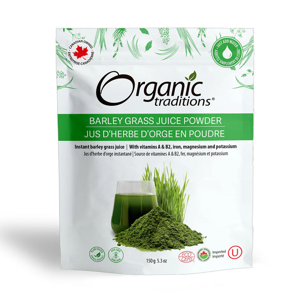 organic tradition jus d'herbe de blé en poudre biologique 150 g - la boite à grains