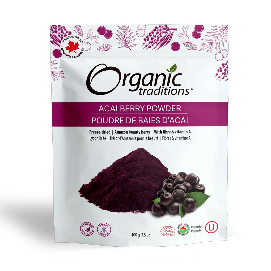 organic tradition poudre de baies de poudre d'açaï biologique 100 g - la boite à grains