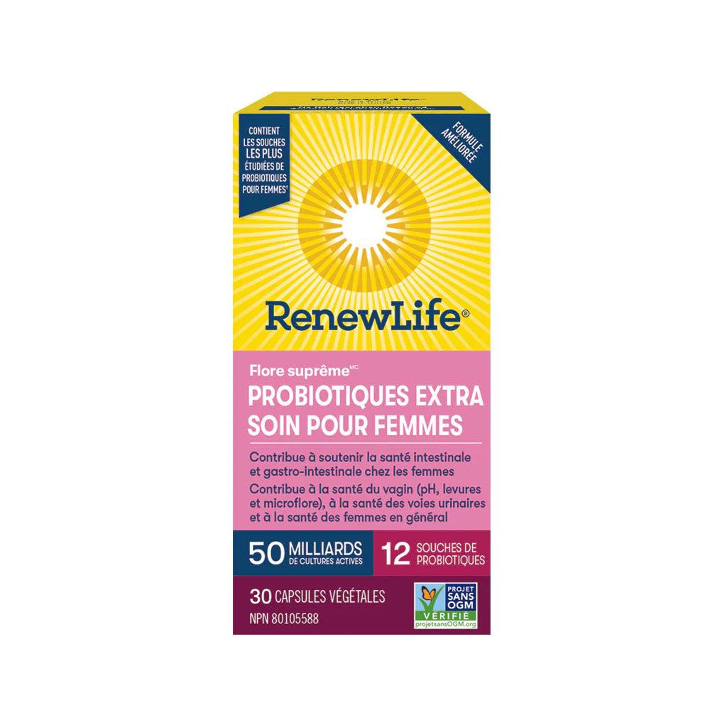 Probiotiques Flore Suprême Extra Soin pour Femmes 50 Milliards Renew Life - La Boite à Grains