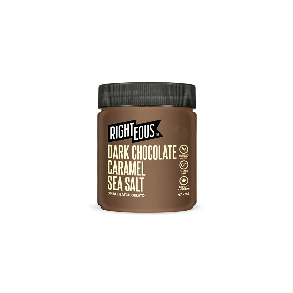 righteous gelato dark chocolate salted caramel 473 ml - La Boite à Grains