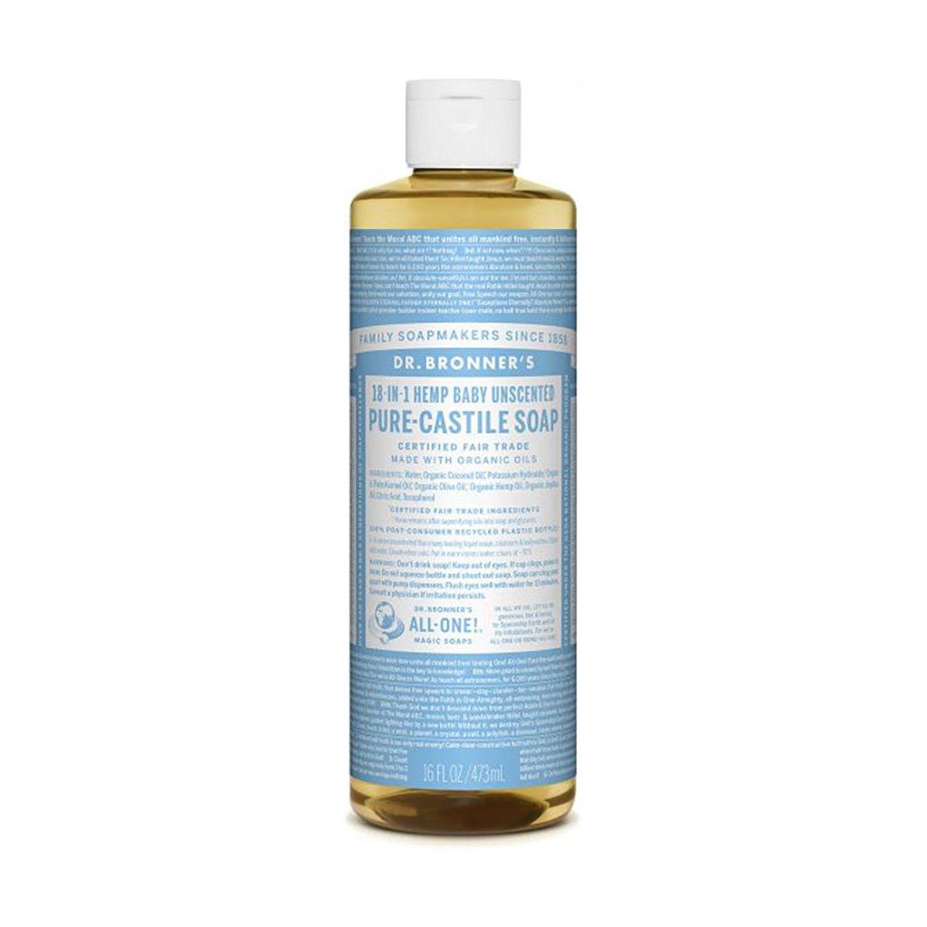 Savon de Castille Pur Liquide - Non Parfumé pour Bébé Dr. Bronner's - La Boite à Grains