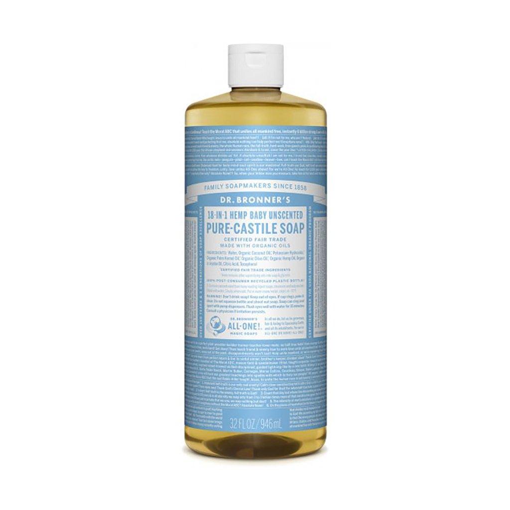 Savon de Castille Pur Liquide - Non Parfumé pour Bébé Dr. Bronner's - La Boite à Grains
