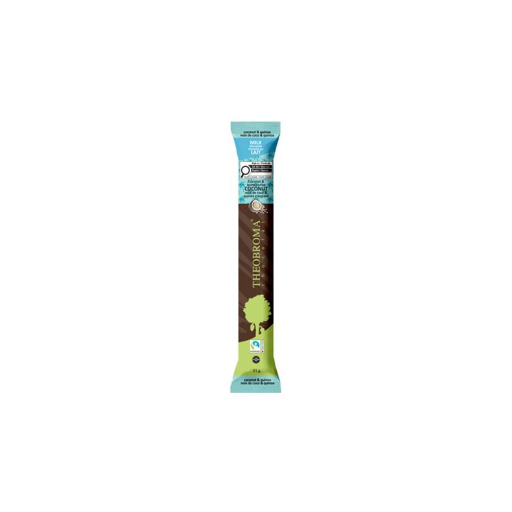 bâton de chocolat au lait noix de coco et quinoa Theobroma - La Boite à Grains