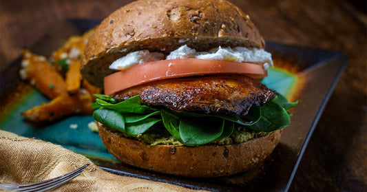 Recette : burger de portobello au chèvre et aux légumes grillés
