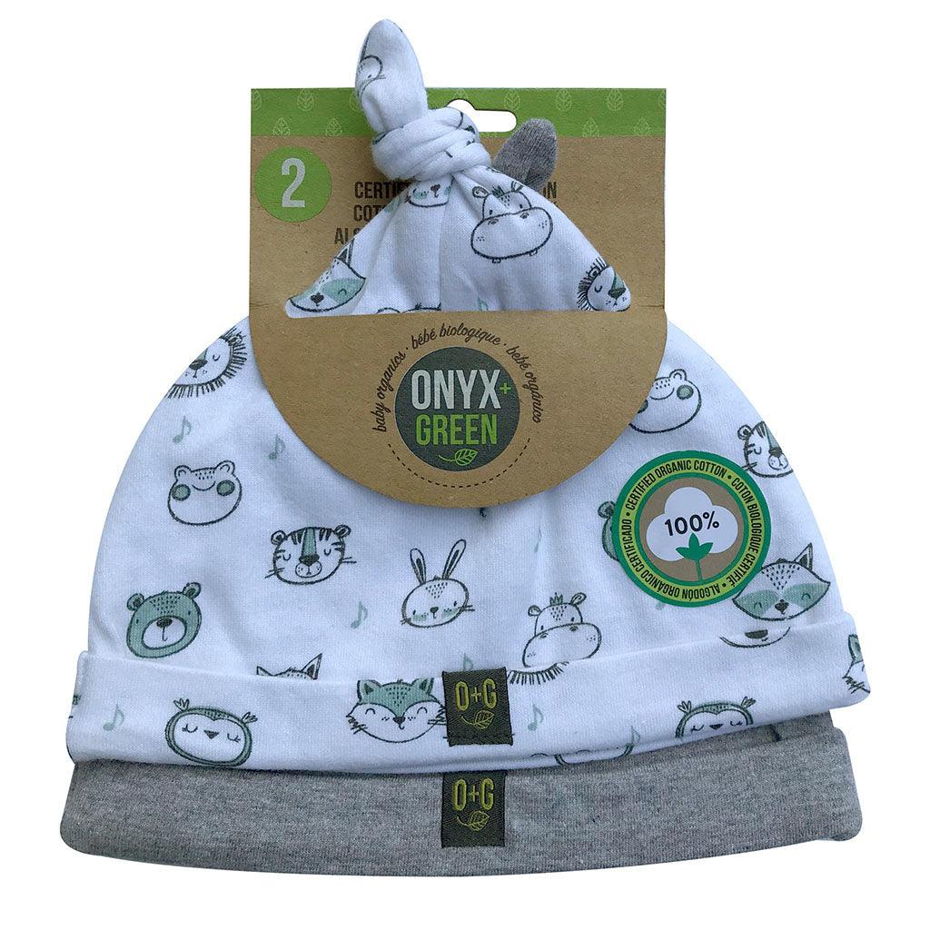 2 Chapeaux Bébé Coton Biologique Certifié Onyx + Green - La Boite à Grains