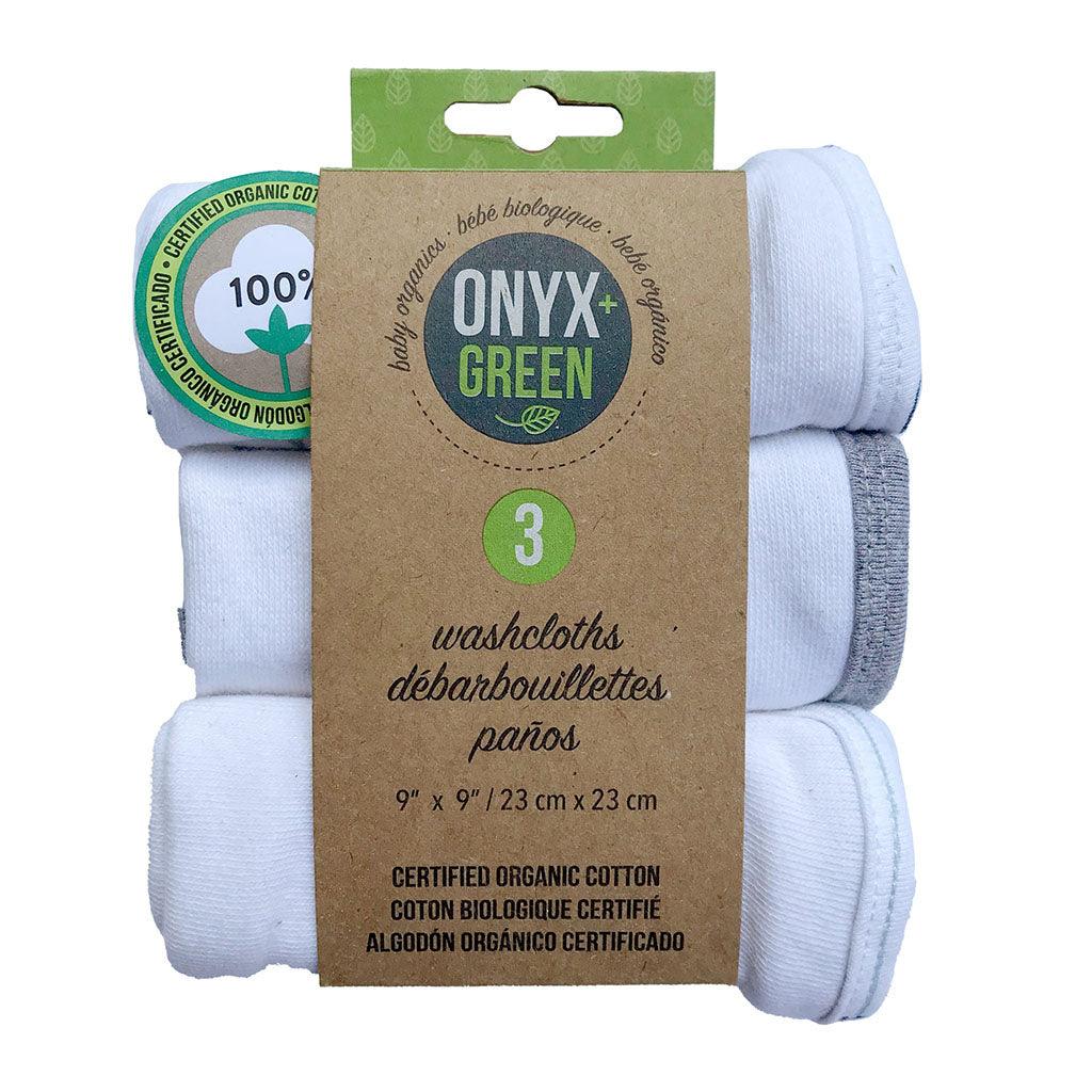 3 Débarbouillettes Bébé Coton Biologique Certifié Onyx + Green - La Boite à Grains