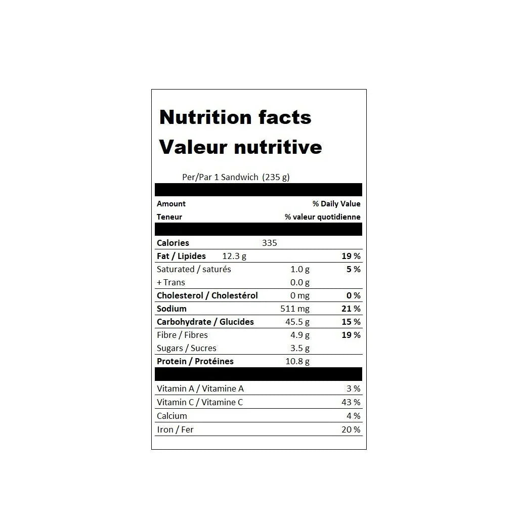 57vegan philly vegan sandwich 235 g nutritional value