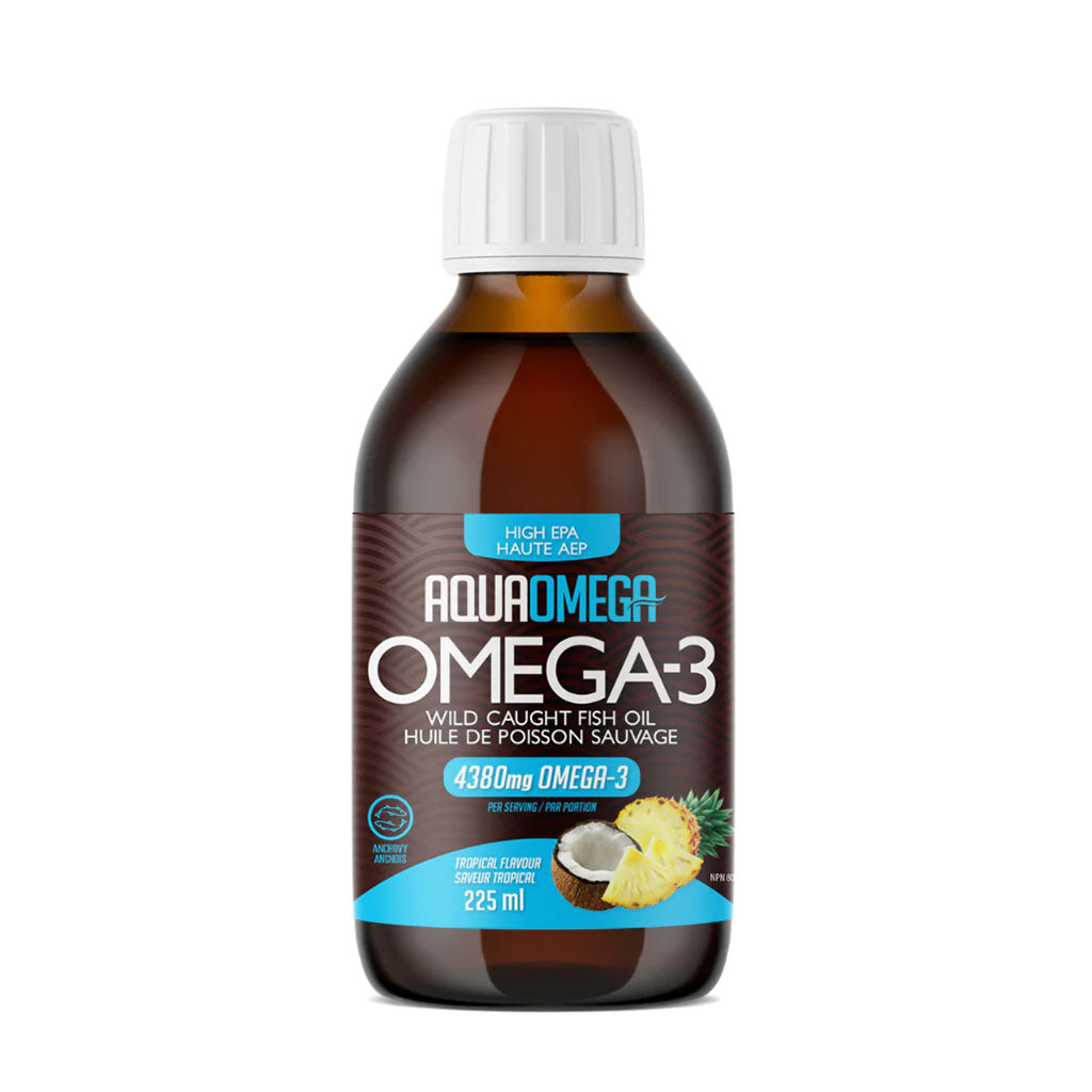 aquaomega oméga-3 huile de poisson sauvage saveur tropical 225 ml