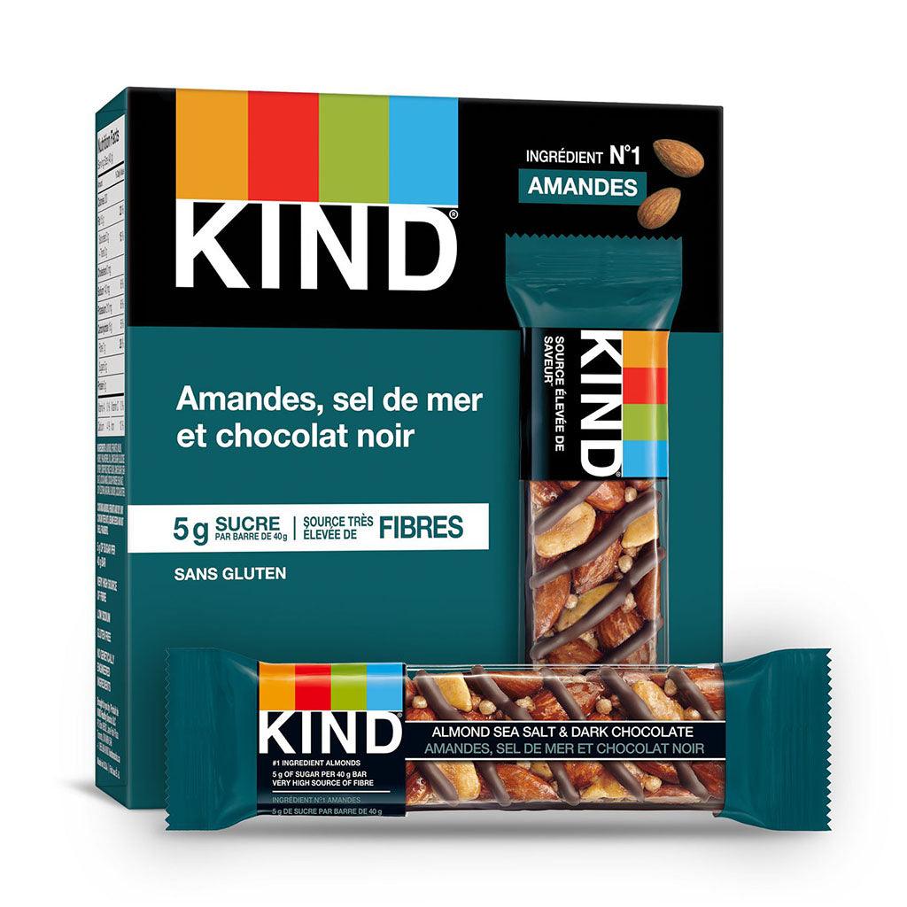 Barre Amandes Sel de Mer et Chocolat Noir Kind - La Boite à Grains
