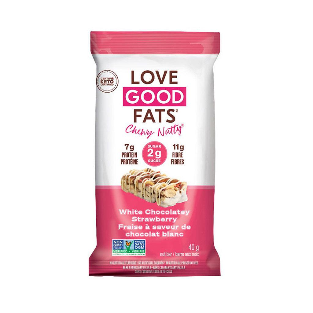 Barre Chewy Nutty Fraise à Saveur de Chocolat Blanc Love Good Fats - La Boite à Grains
