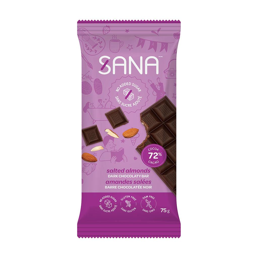 Barre Chocolatée Noire Amandes Salées 72% Sana - La Boite à Grains
