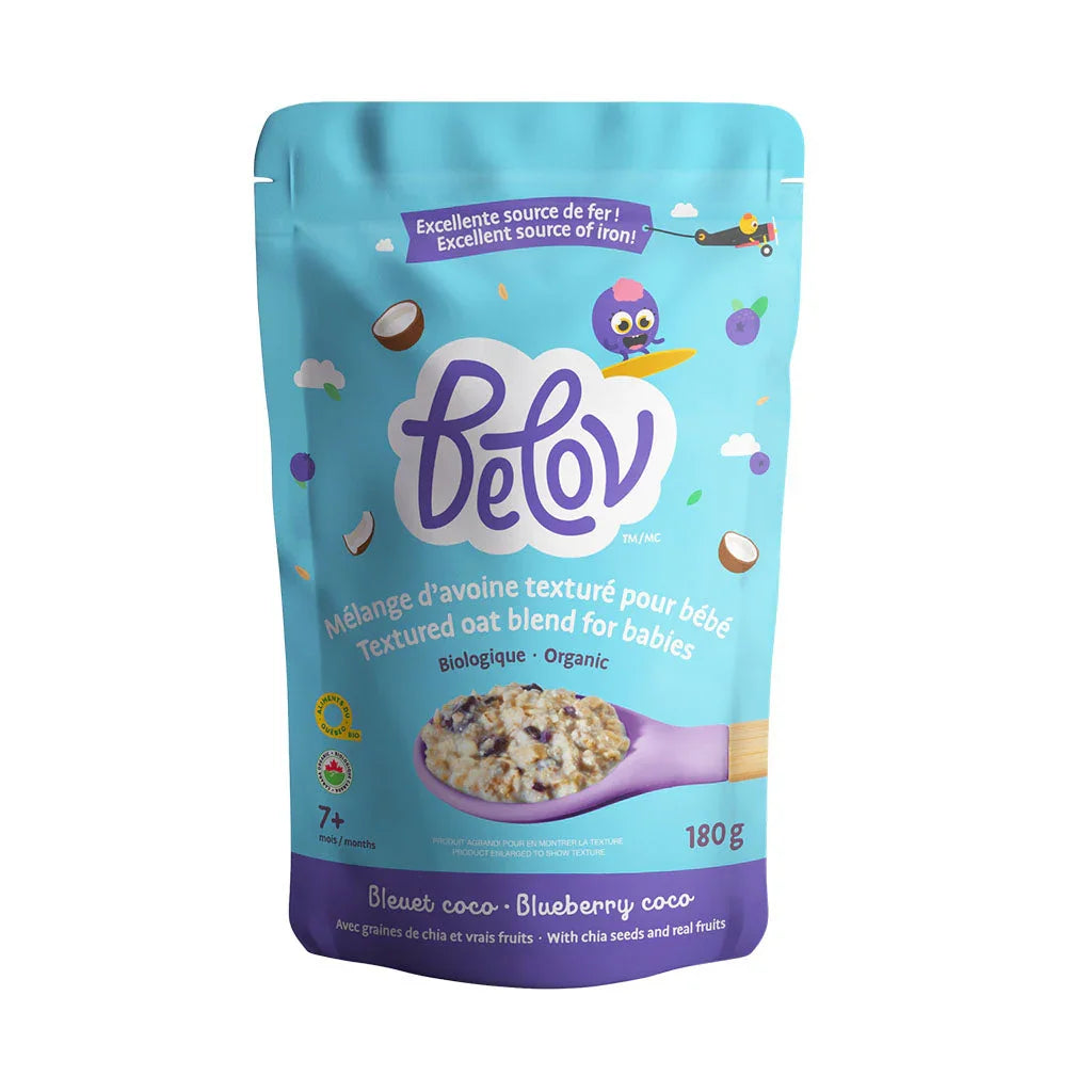 textured blueberry coconut oat mix for baby Belov - La Boite à Grains