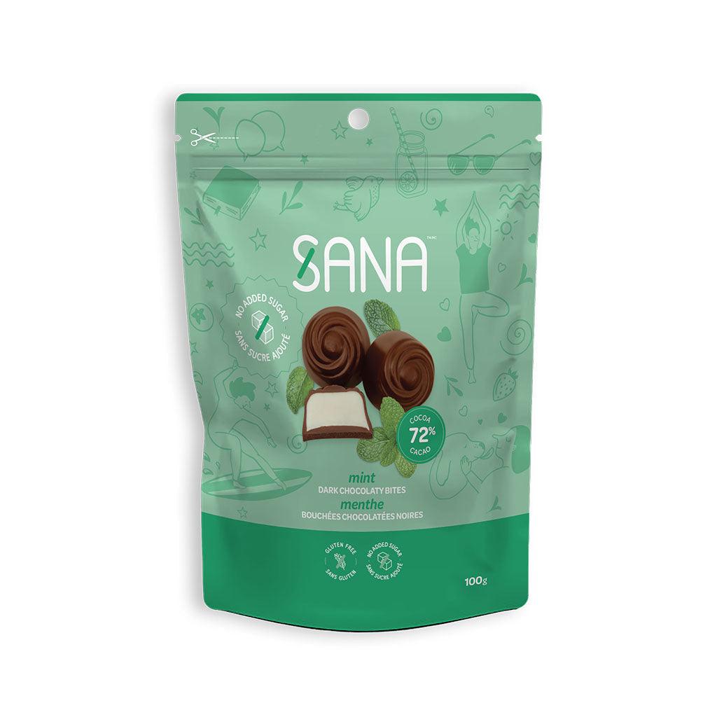 Bouchées Chocolatées Noires Menthe 72% Sana - La Boite à Grains