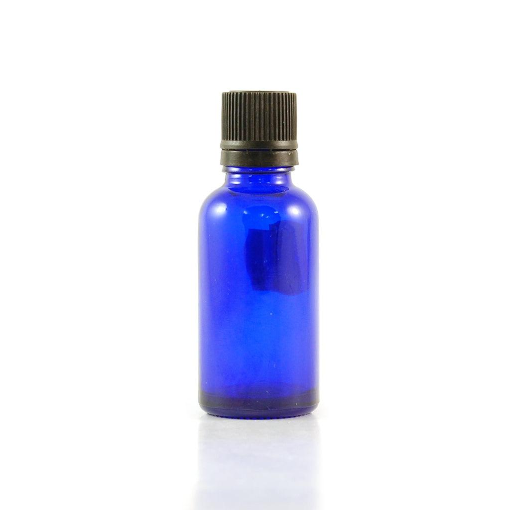 Bouteille Bleu Cobalt avec Bouchon Noir pour Huiles Essentielles La Boite à Grains - La Boite à Grains