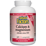 Calcium & Magnésium Citrate avec D3 Natural Factors - La Boite à Grains