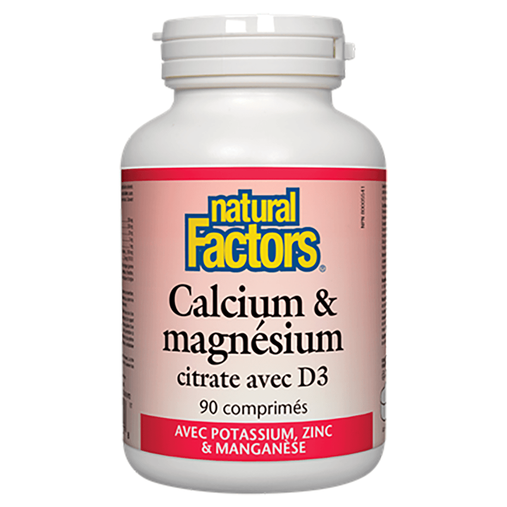 Calcium & Magnésium Citrate avec D3 Natural Factors - La Boite à Grains