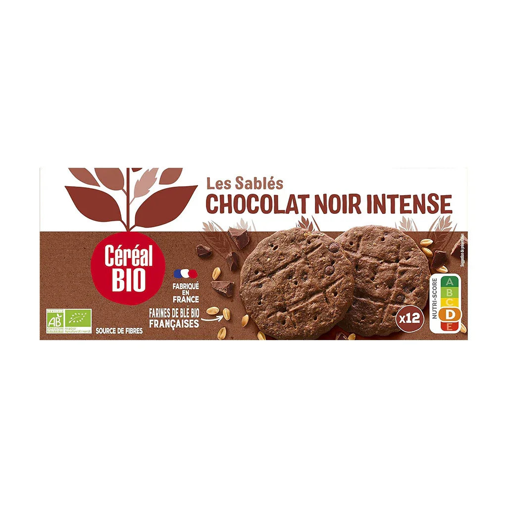 organic intense dark chocolate shortbread cookies Céréal Bio - La Boite à Grains