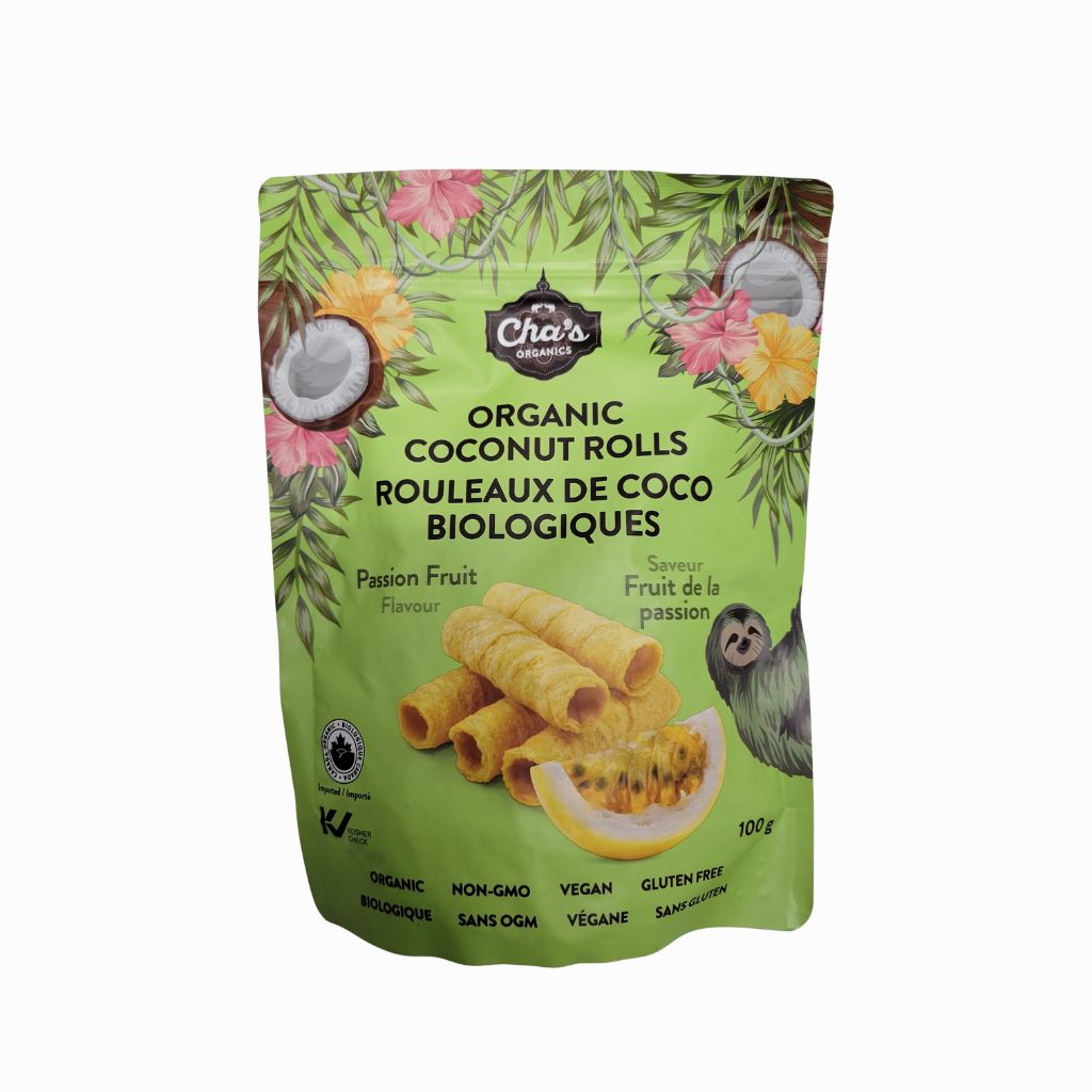 rouleaux de coco biologiques saveur fruit de la passion Cha's Organics - La Boite à Grains