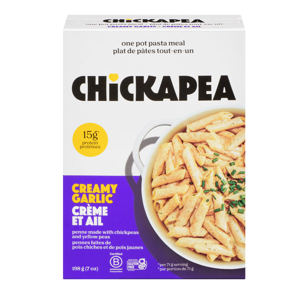 chickapea plat de pâtes tout en un crème et ail - La Boite à Grains