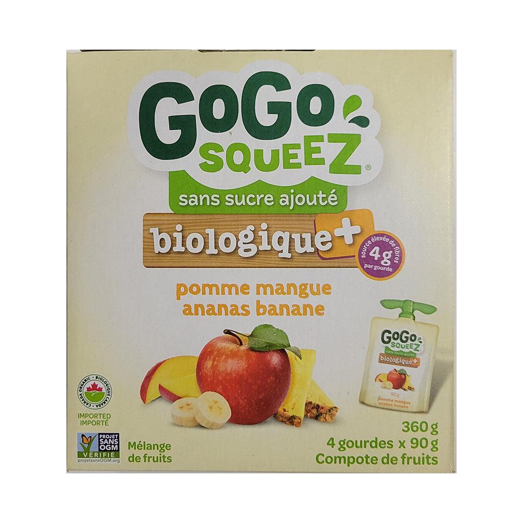 Compote de Fruits Pomme Mangue Ananas Banane Biologique+ GoGo Squeez - La Boite à Grains