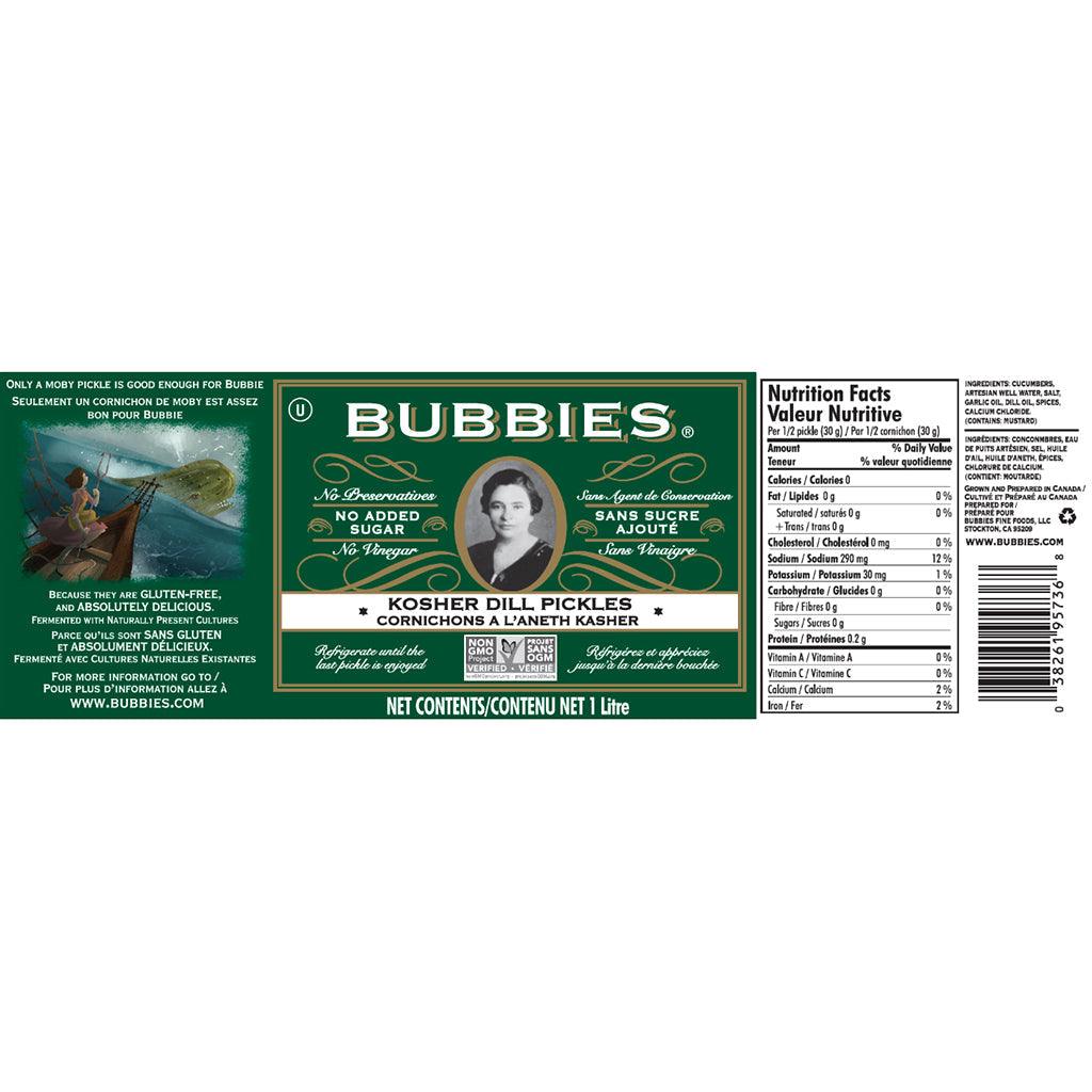 Cornichons à l'Aneth Kasher Sans Vinaigre Bubbies - La Boite à Grains