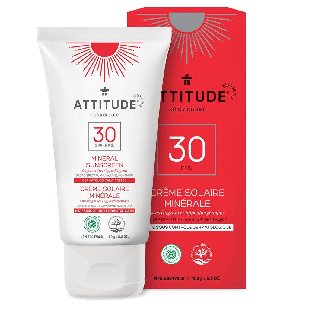Crème Solaire Minérale FPS 30 Sans Fragrance Attitude - La Boite à Grains